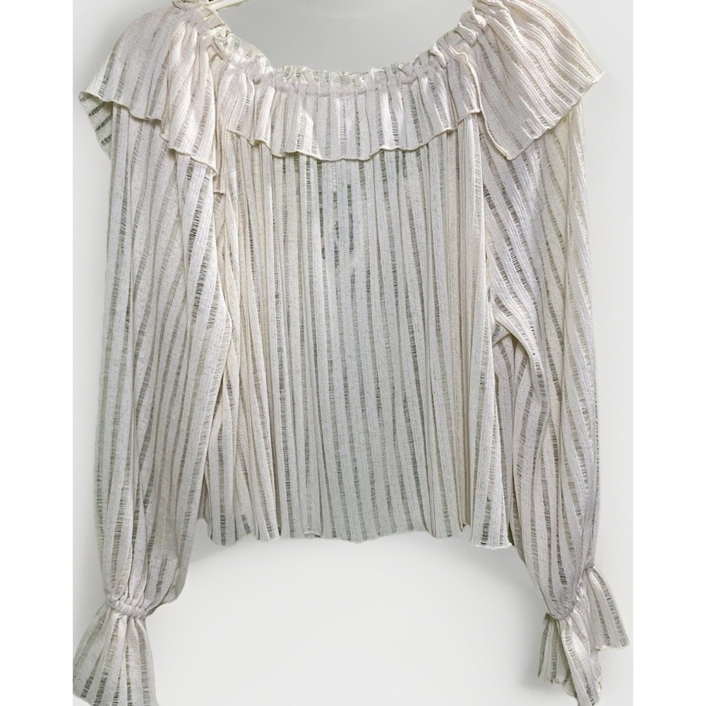 By Anthropologie long sleeve Shirt women XXS sheer crop top Ruffles Cottage NWOT - Picture 3 of 8